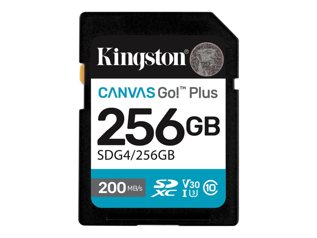 Kingston SD 256GB CanvasGoPlusSDXC,r/w:200/160MB/sDSLRs, mirrorless cameras, 4K video