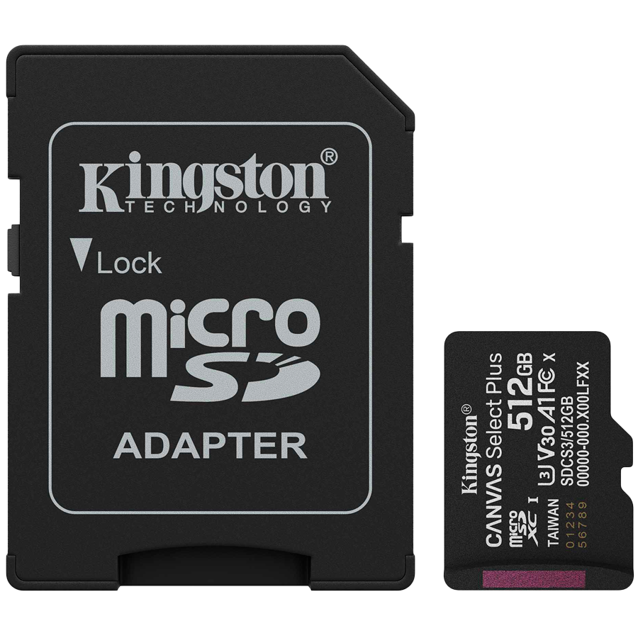Kingston 512GB microSDXC Canvas Select Plus Gen3 150MB/s A1 Card + ...