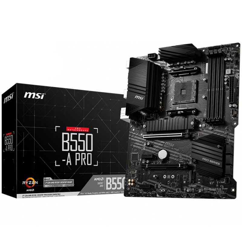 MSI Main Board Desktop B550-A PRO (AM4, 4xDDR4, 1xPCI-Ex16, 2xPCI-E...
