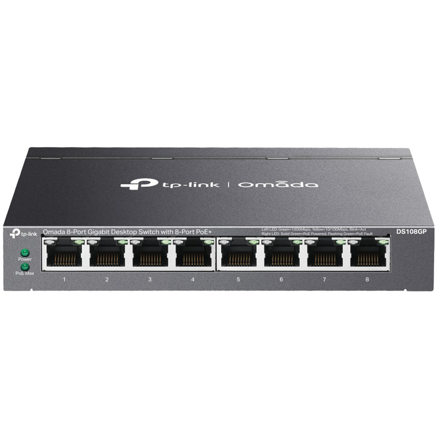 Omada 8-Port Gigabit Desktop Switch with  8-Port PoE+  8× Gigabit P...