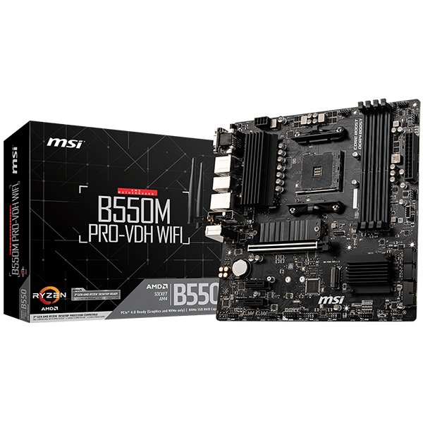 MSI Main Board Desktop B550M PRO-VDH WIFI (AM4, 4xDDR4, 1xPCI-Ex16,...