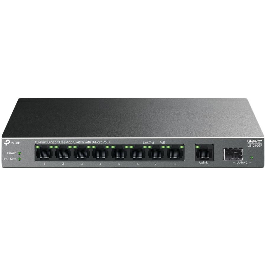TP-Link LS1210GP 10-Port Gigabit Desktop Switch with 8-Port PoE+, 8...