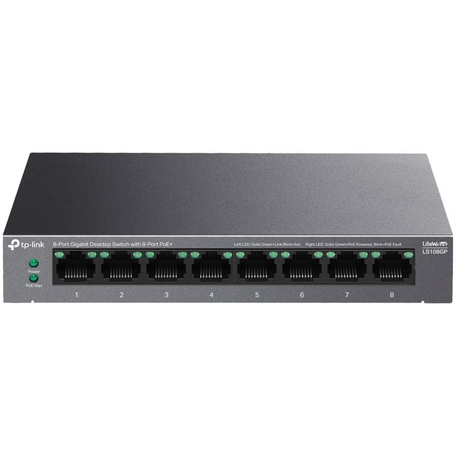 TP-Link LS108GP 8-Port Gigabit Desktop Switch with 8-Port PoE+, 8x ...