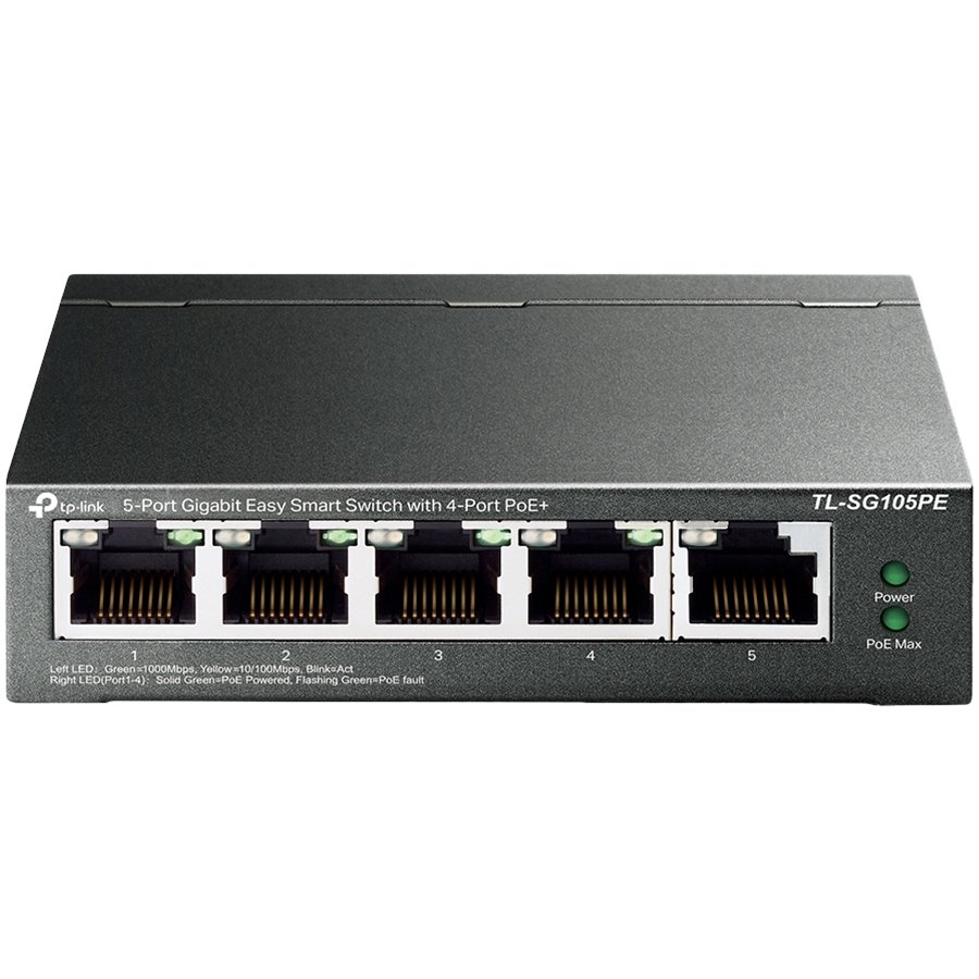 5-Port Gigabit Easy Smart Switch with 4-Port PoE+, metal case, desk...