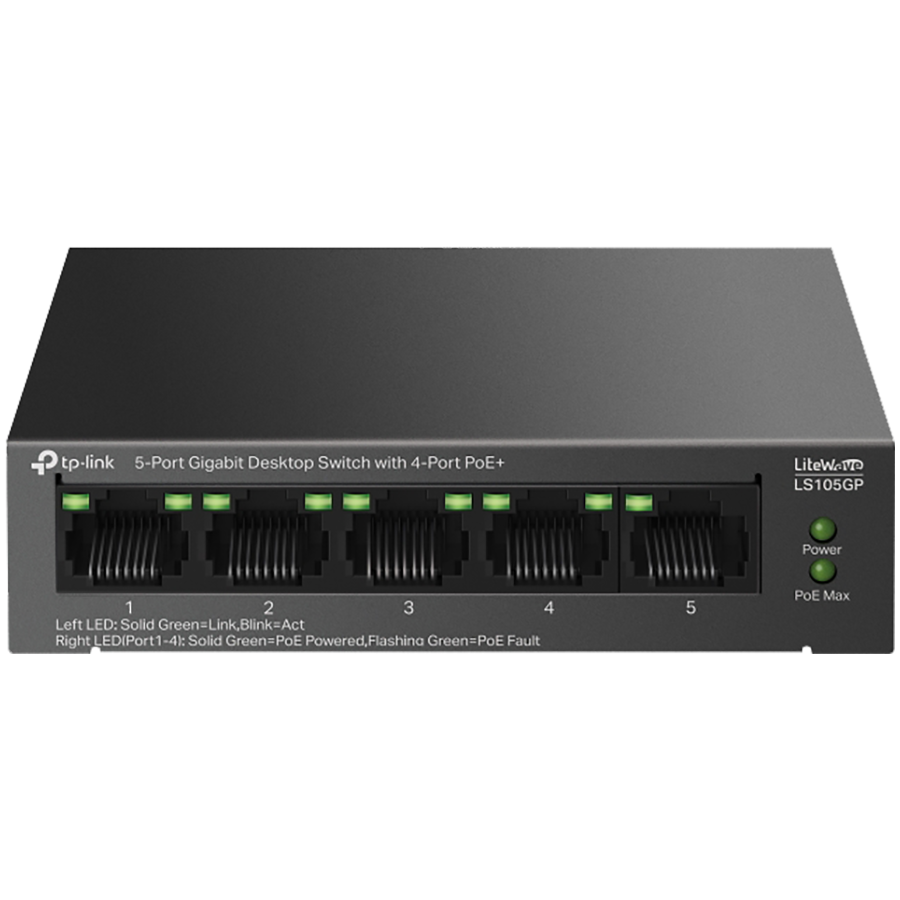 TP-Link LS105GP 5-Port Gigabit Desktop Switch with  4-Port PoE+, 4x...