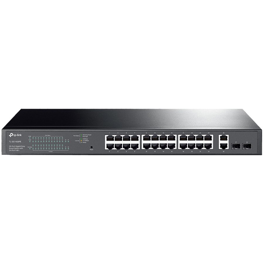 28-port gigabit Easy Smart switch with 24 PoE+ ports, 26 10/100/100...
