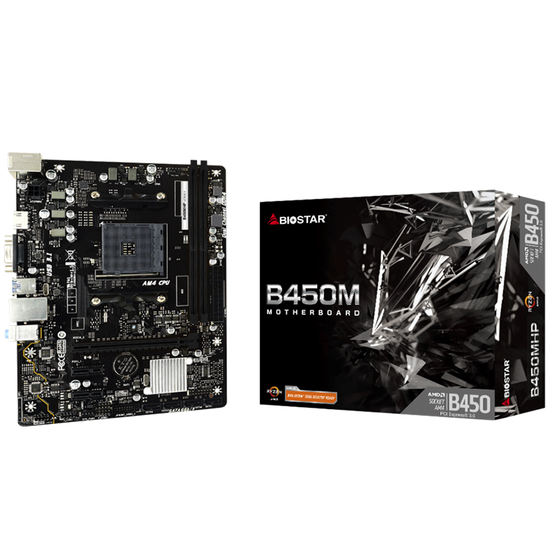 BIOSTAR MB B450 AM4 2 x DDR4 4 x SATA II 1 x VGA Port 1 x HDMI Port...