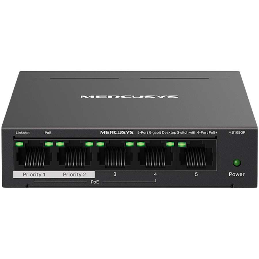 Mercusys MS105GP 5-Port Gigabit Desktop Switch with 4-Port PoE+, 4×...