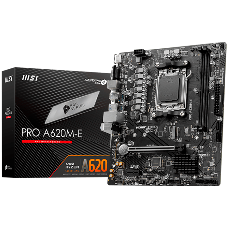 MSI PRO A620M-E, mATX, Socket AM5, Dual Channel DDR5 6800+MHz, 1x P...