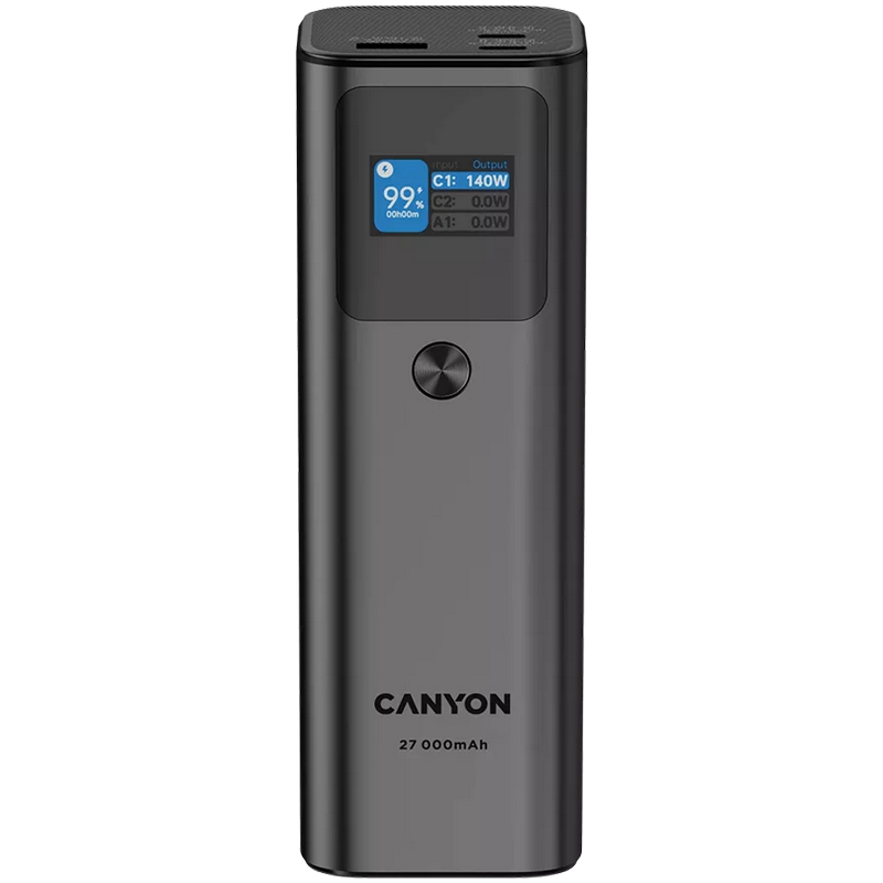 Power Bank Canyon PB-2010 TFT 27000 mAh 97.2Wh PD140W  QC 3.0 Dark Grey